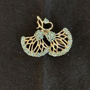 Gold and Blue Crystal Fan Brooch